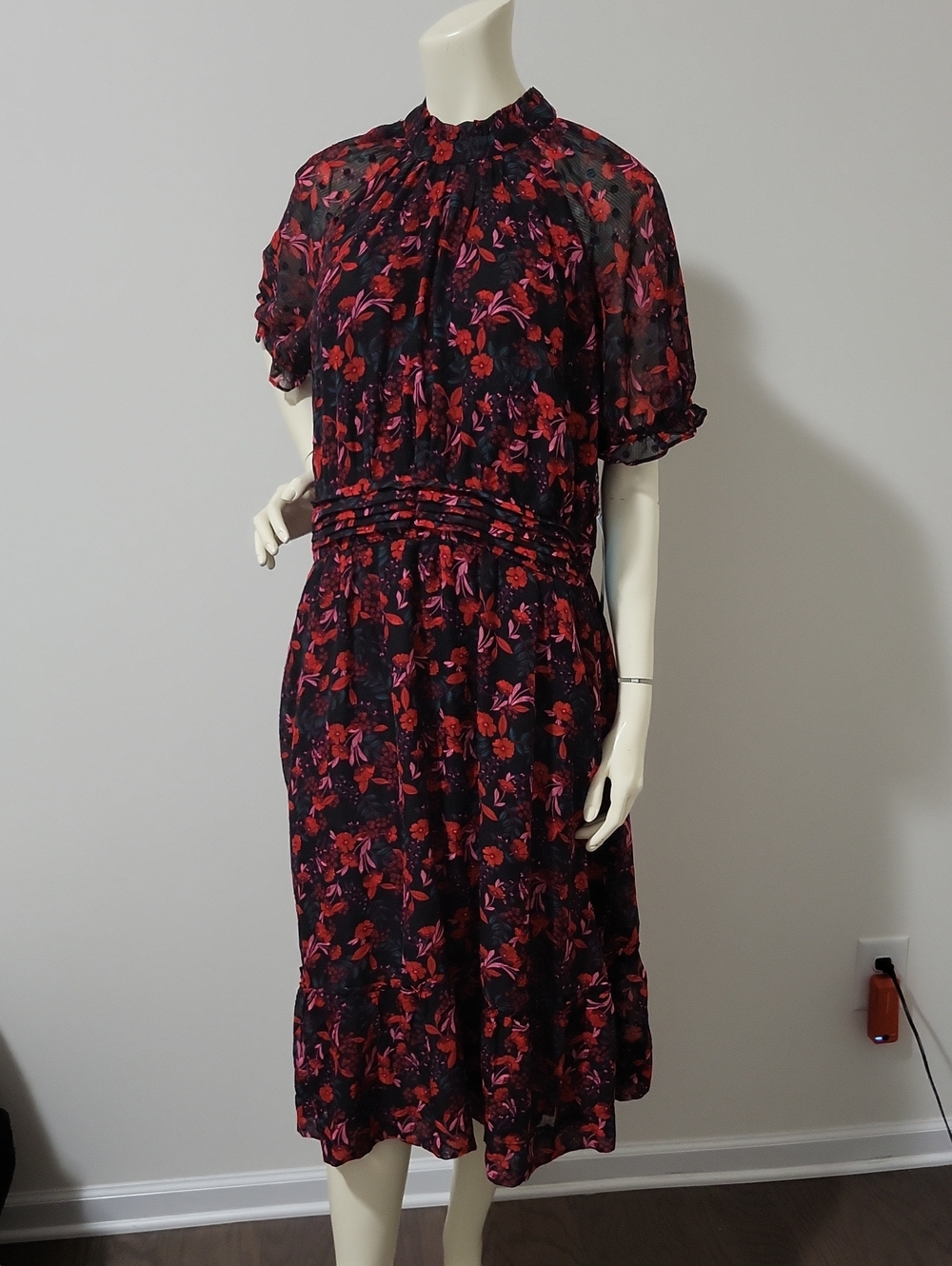 Draper James Clip Dot Short Puff Sleeve Midi Dress Size XL